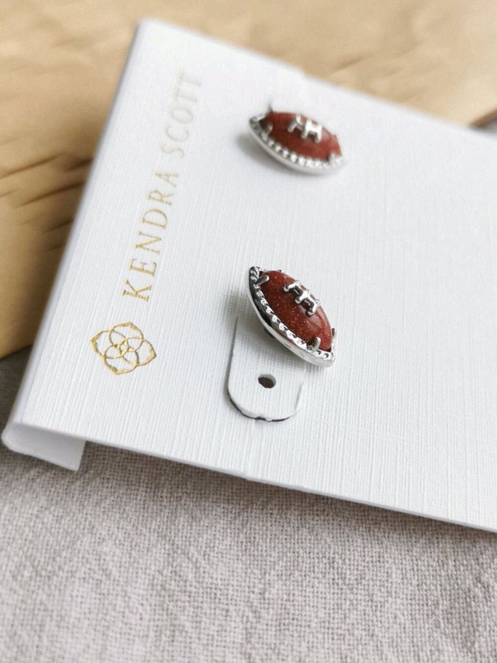 Kendra Scott Football Stud Earrings, Silver Orange Goldstone - Picture 2 of 2